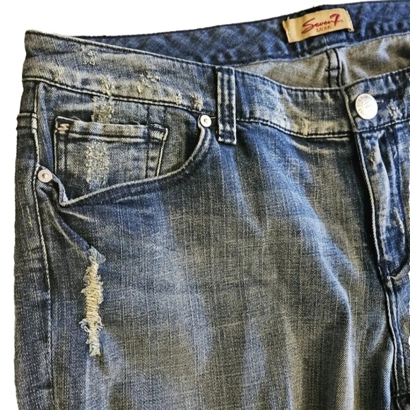 Seven7 Womens Jeans Blue Strecth Denim Plus 20 Luxe Distressed Wide Boot Leg - Picture 5 of 13